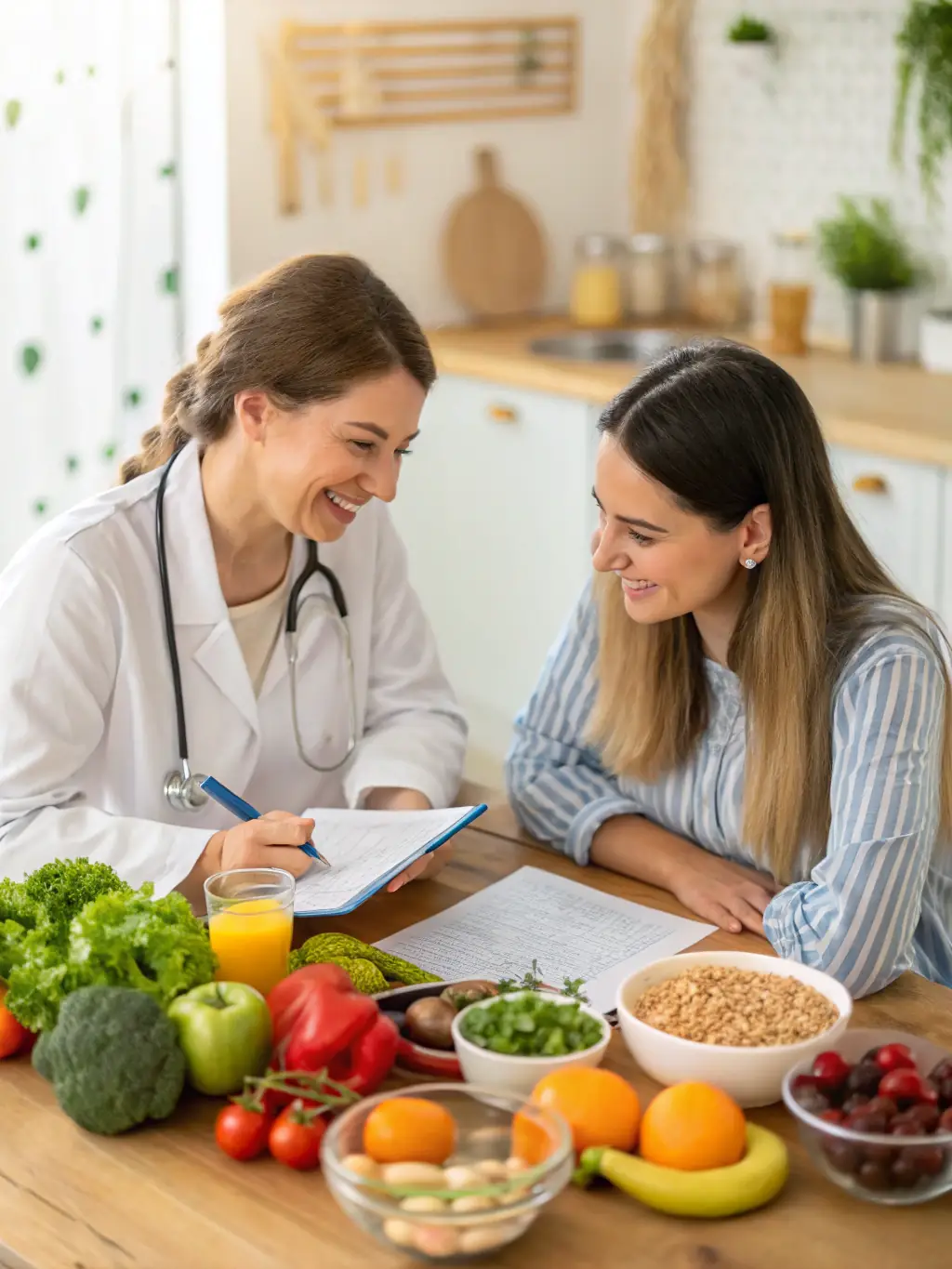 A nutritionist advising a client on healthy eating habits at The Valens Clinic, highlighting the clinic's focus on health and wellness programs.
